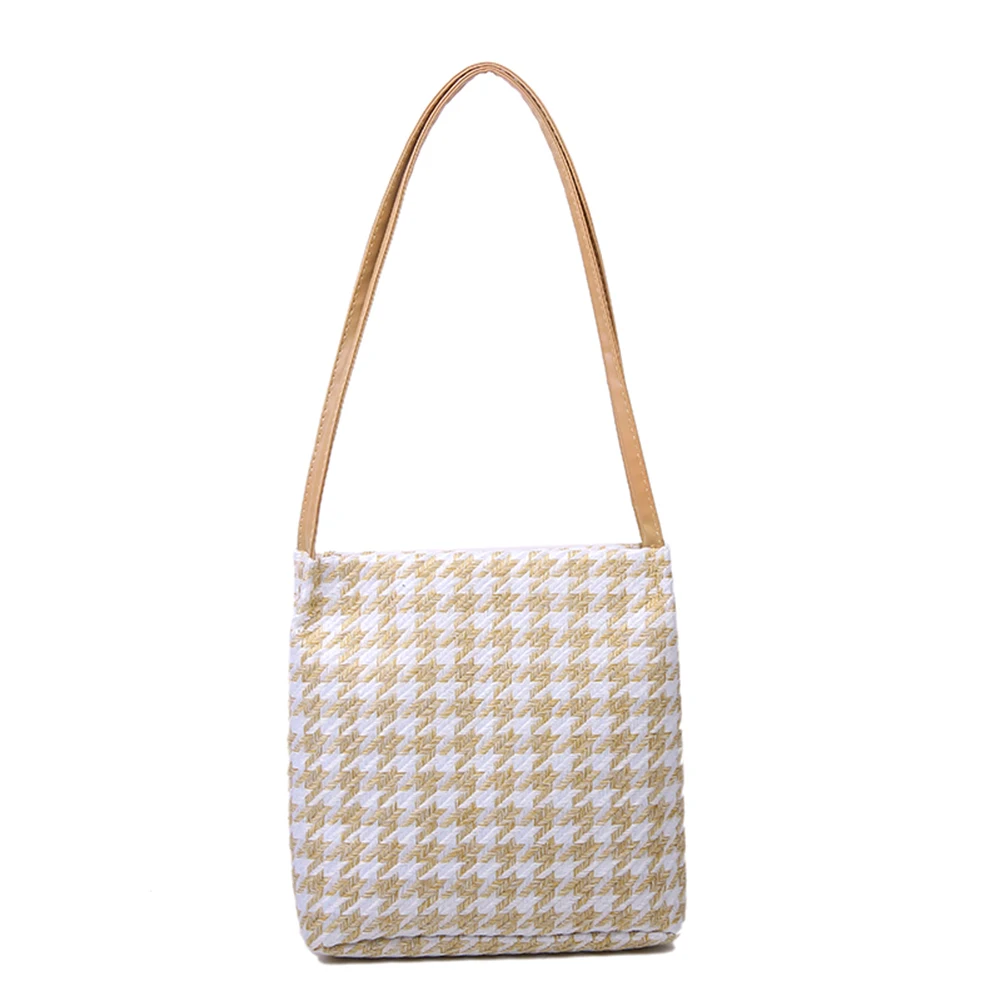

Vintage Women Handbags Shopping Tote Fashion Cotton Lattice Pattern Shoulder Bag Popular Simple Female Daily Bag