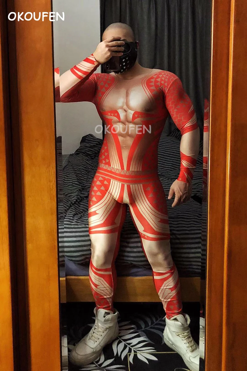 3d-костюм с татуировкой искусственная кожа красный принт набор костюмов для