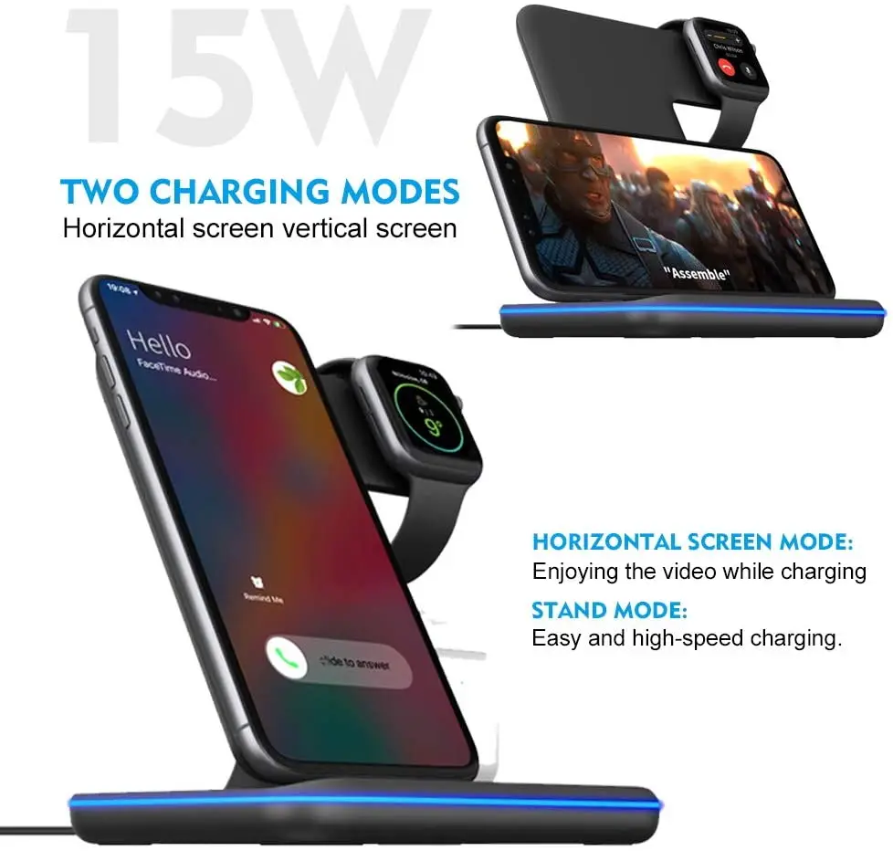 

Wireless charger; Mobile charger; Charging station 3 in 1 charging station for Apple iPhone / iWatch / AirPods 15W