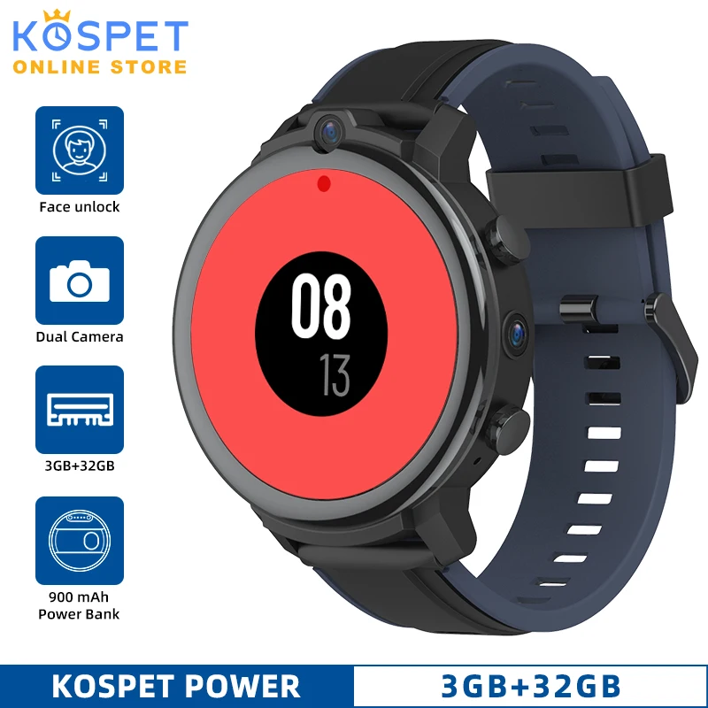 KOSPET POWER Мощность смарт часы для Для мужчин 1 6 &quot900 мАч Face ID Разблокировать 4G Android