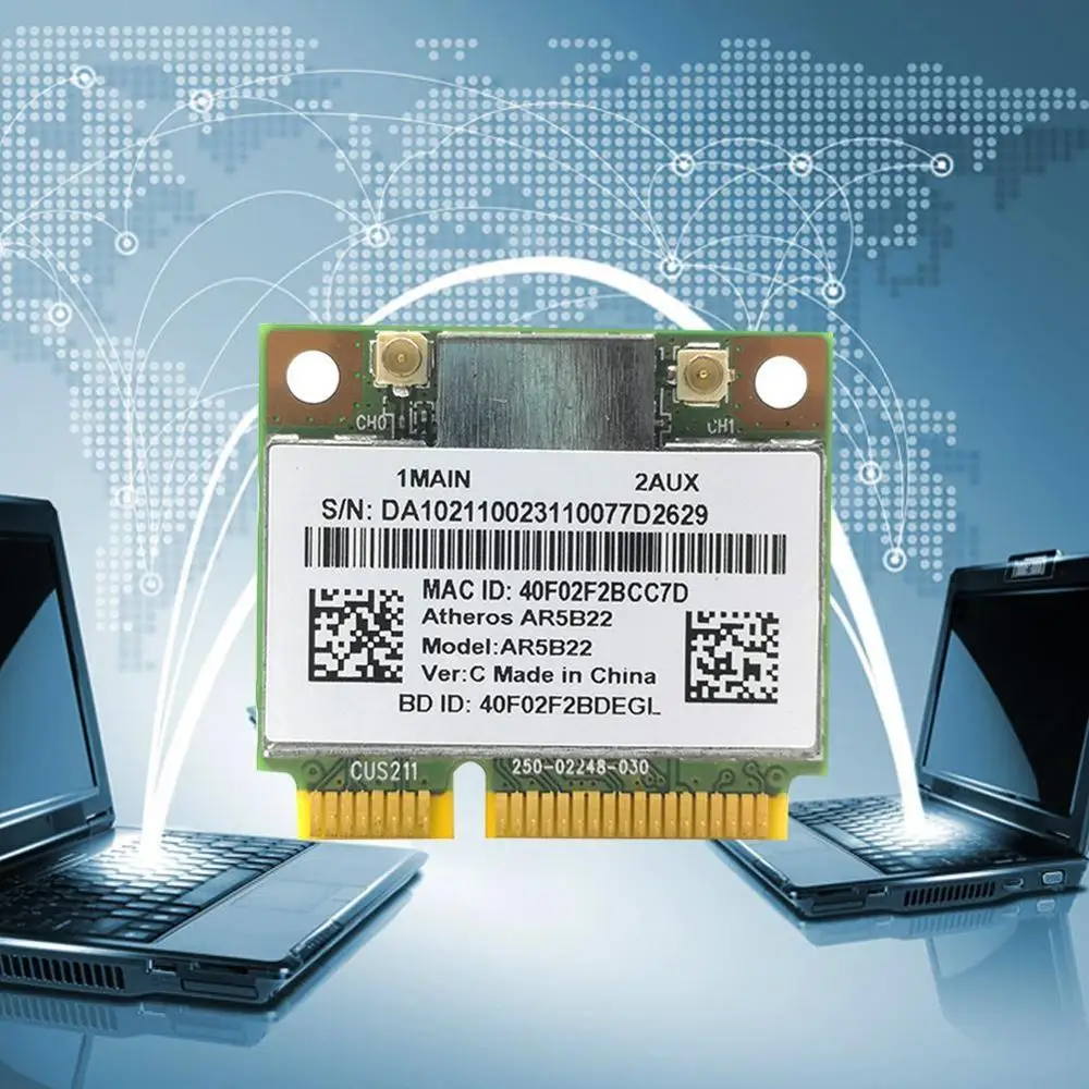 

Atheros AzureWave AR9462 AR5B22 WB222 Half Mini PCIe Wireless 300Mbps+Bluetooth4.0 Card WLAN Wifi O3W2