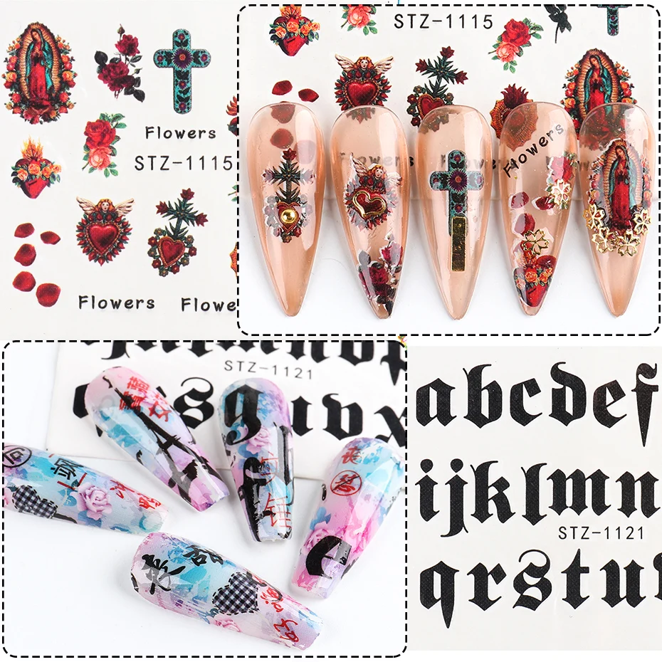 

24pcs Nail Stickers Set Dragon Angel Snake Abstract Gothic Slider Chinese Style Flower Transfer Decals Manicure SASTZ1114-1137