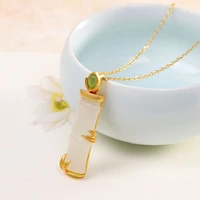 tkj 100 s925 sterling silver vintage gold plated hetian jade inlaid bamboo pendant womens necklace fashion womens necklace