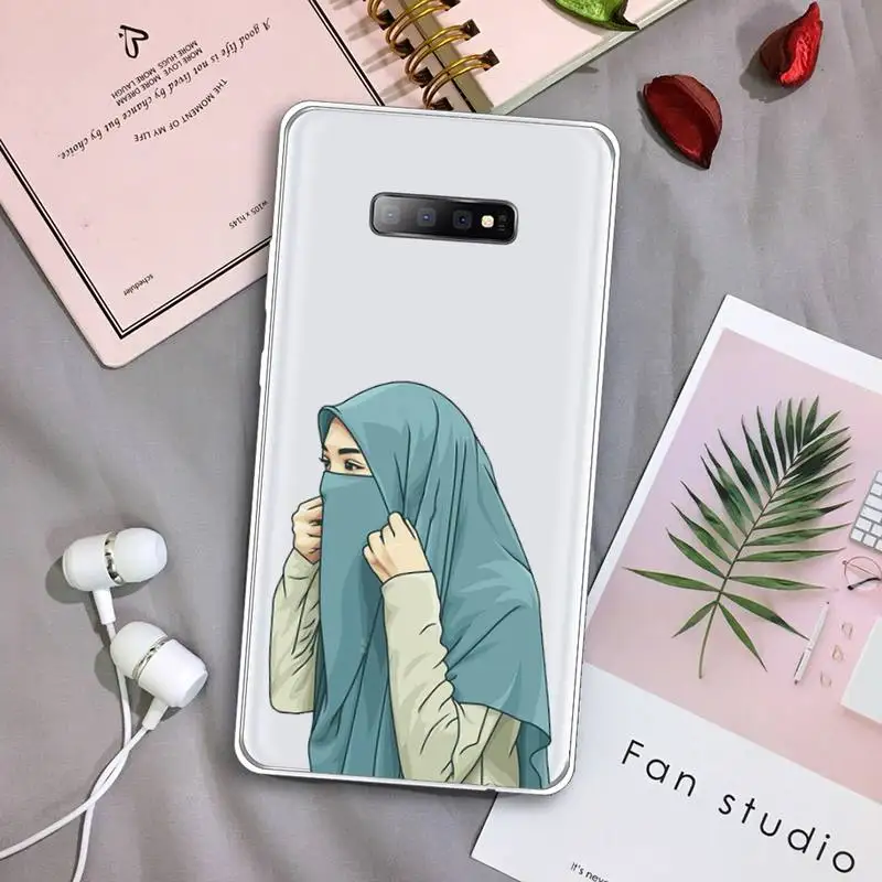 

Cartoon hijab muslim Girl Phone Case Transparent For Samsung Galaxy S A 5 7 8 9 2015 20 edge plus 10 e lite 2019