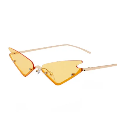 

2020 Rimless Cat Eye Sunglasses Women Luxury Female Metal Frame Mirror Lens Vintage Brand Narrow Triangle Cateyes Sunglass UV400