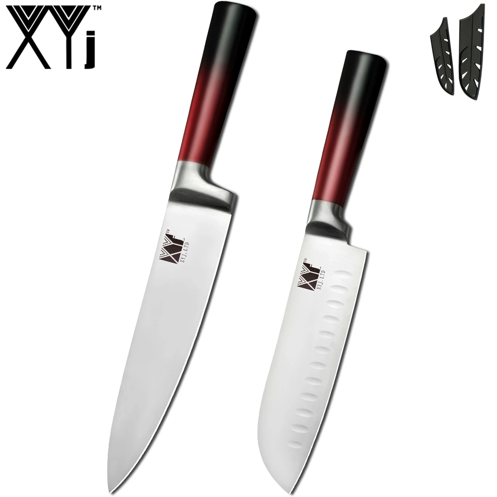I.2PCS SET XYj кухонные ножи 9 шт. набор из нержавеющей стали поварские ножи точилка инструменты ножницы 8 ''Держатель ножей градиентный цвет кухонный аксессуар - Цвет: I.2PCS SET