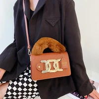 csmei 2021 winter lady luxury soft faux fur crossbody bag designer shoulder bag plush square handbag women