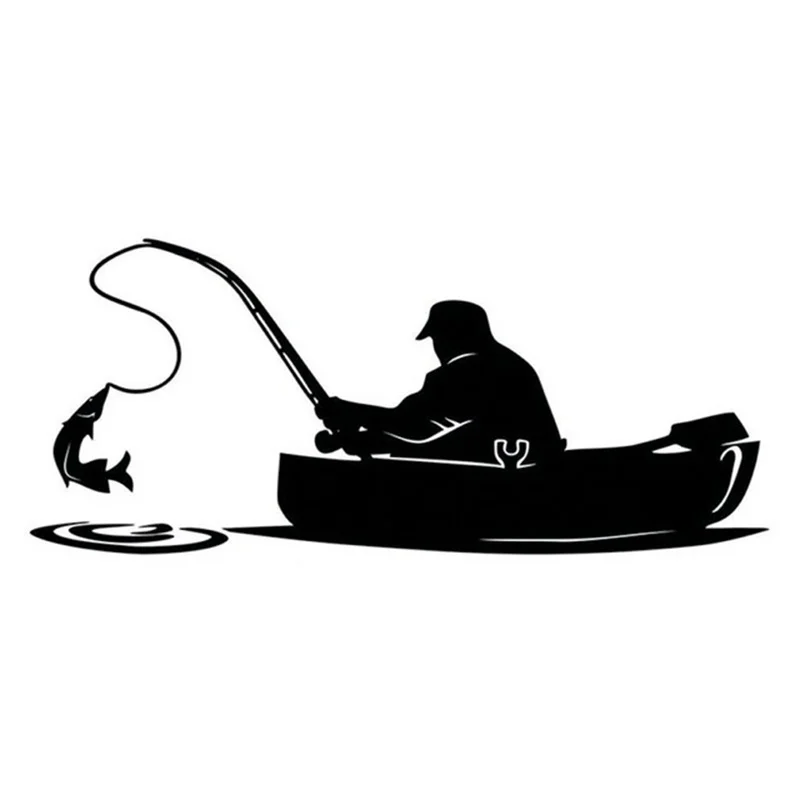 

15cm*8cm Fashion Fisherman Fishing on Board Cartoon Car Stickers PVC Laptop Bumper Windshield Cover Scratches Decal Accessories