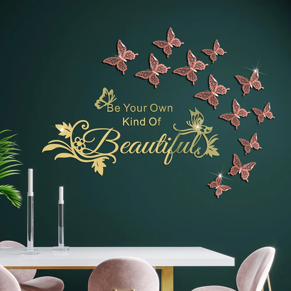 

Beautiful Flowers Wall Stickers Acrylic Mirror Butterflies Teenager Living Room Bedroom Decor Wallstickers Pegatinas De Pared