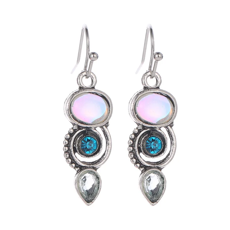 

QW Cross-blue Topaz Color Drop Earrings Creative Spin Crystal Moonstone Earrings