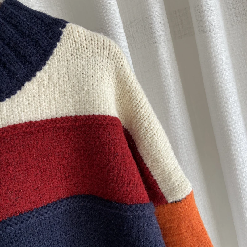 

ZCSMLL striped sweater women's winter new thick style warmth Korean beauty sweater casual loose pullover trendy