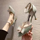 Элегантные женские блестящие туфли-лодочки абрикосового цвета, 2021 г., пикантные туфли на высоком каблуке с острым носком и ремешком на щиколотке, свадебные туфли, женская обувь