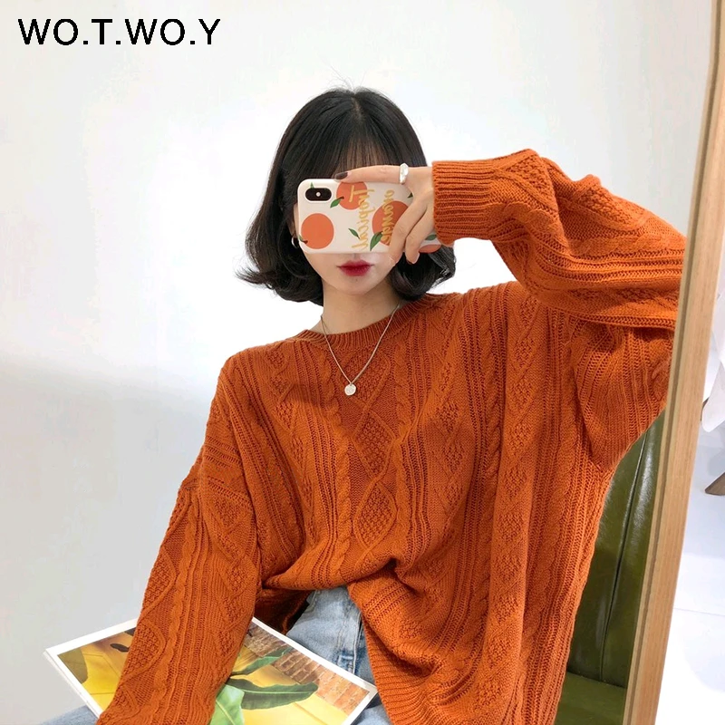 WOTWOY осенний вязаный белый свитер для женщин повседневные тонкие женские пуловеры с круглым вырезом крест-накрест корейский стиль Женские топы