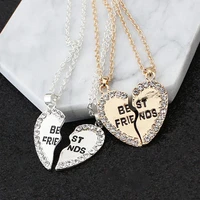 unisex 2 pcs necklace women crystal heart pendant best friend letter necklace fashion couple necklace men friendship jewelry