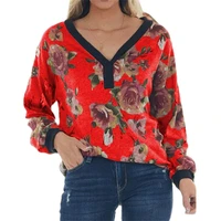 long sleeve loose casual women t shirt fashion floral print v neck street ladies patchwork top pullovers autumn winter t shirt
