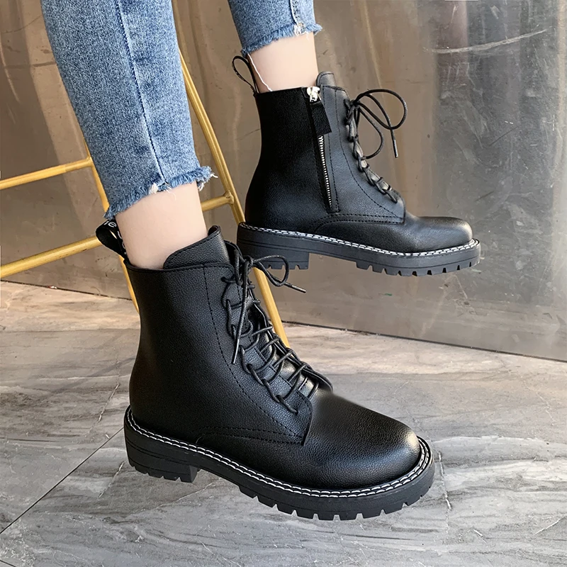 Женские повседневные зимние теплые ботильоны женская обувь с круглым носком на