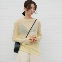 new women o neck pullovers korean style long sleeve thin ice silk wool sweaters female t shirt sunscreen shirt top 20 color