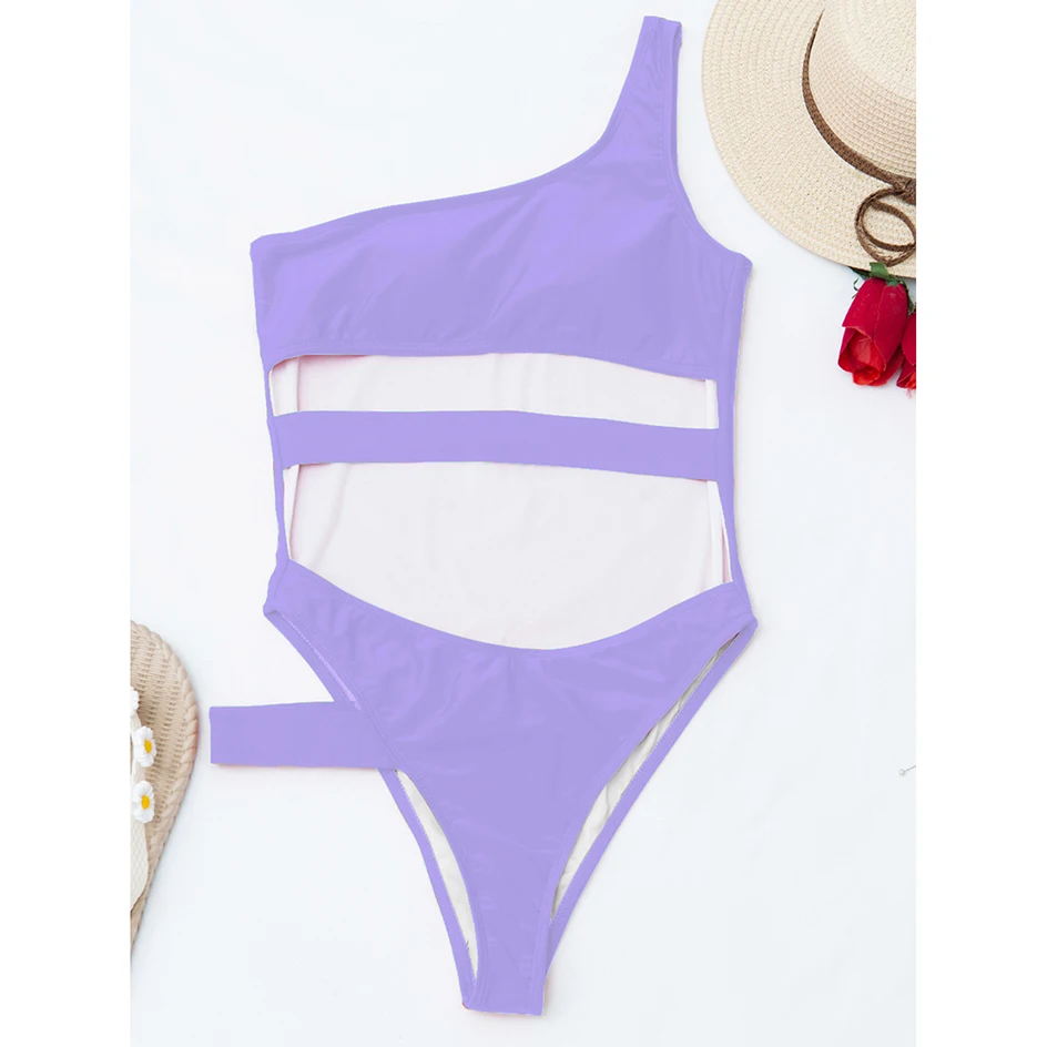 

Sexy Hollow Out One Piece Swimsuit Women Swimwear 2021 One Shoulder Bathing Suit Woman Swimming for Summer Beach Wear Monokini