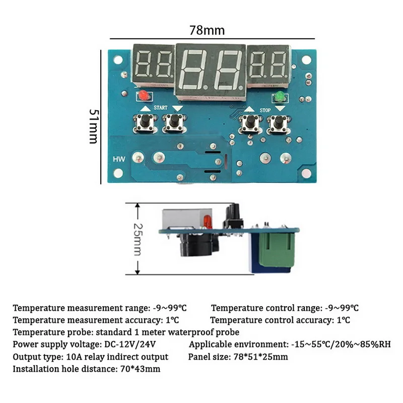 DC 12V цифровой светодиодный Температура контроллер с Водонепроницаемый NTC Сенсор