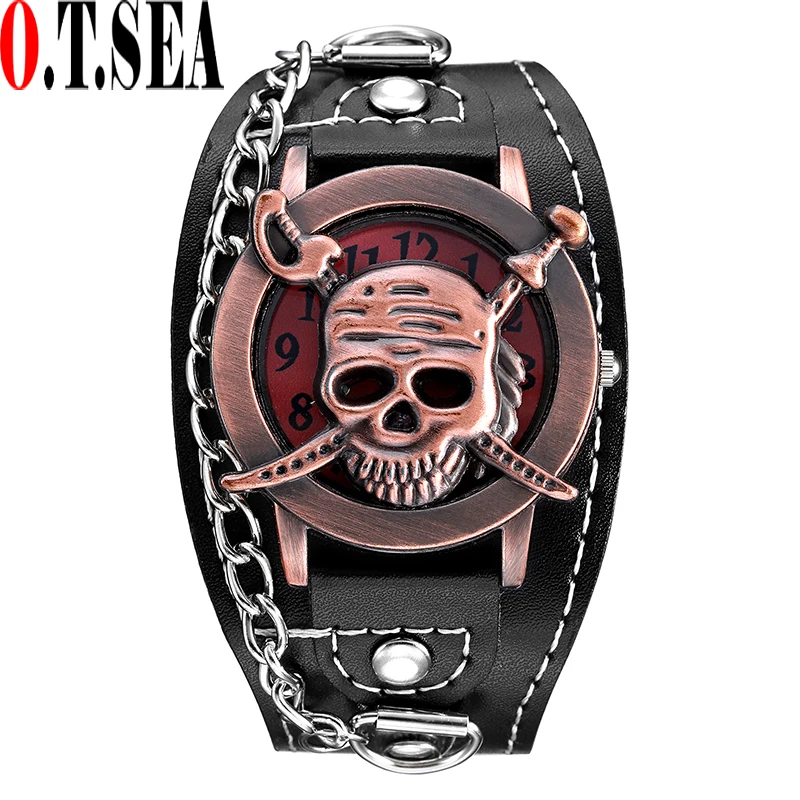 

O.T.SEA Men Watches Fashion Steampunk Pirate Skull Watches Men Clamshell Dial Quartz Wristwatches Orologio Uomo reloj hombre