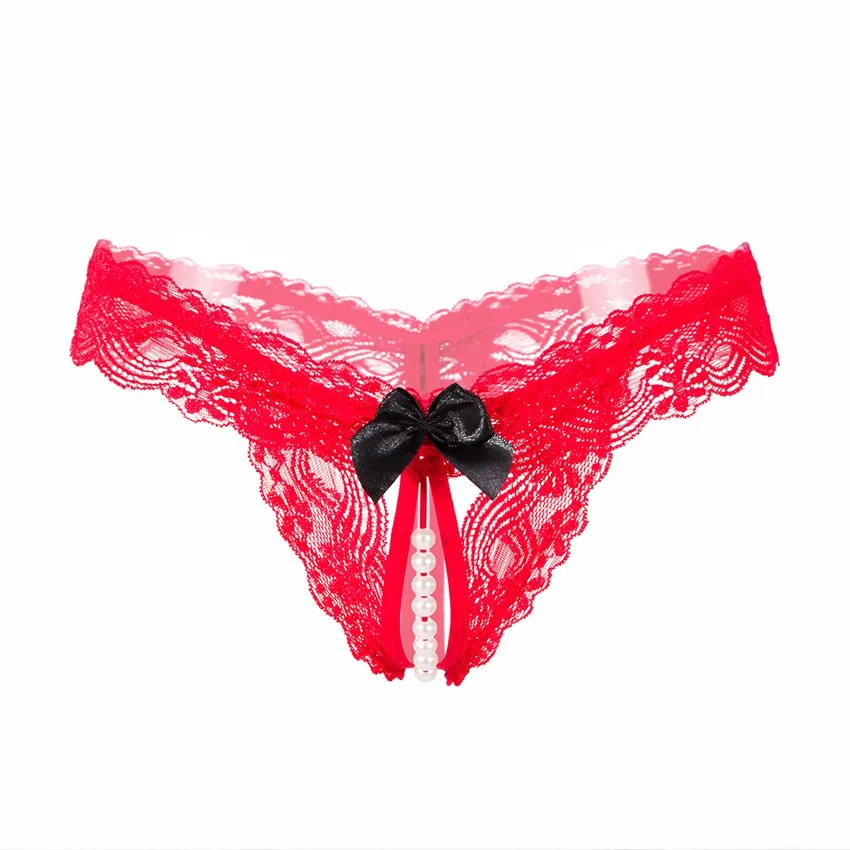 

Women Sexy G String Lace beading Open Split Bow Mesh Thong patchwork Panties Shorts tangas Lingerie Underwears Underpants 2019