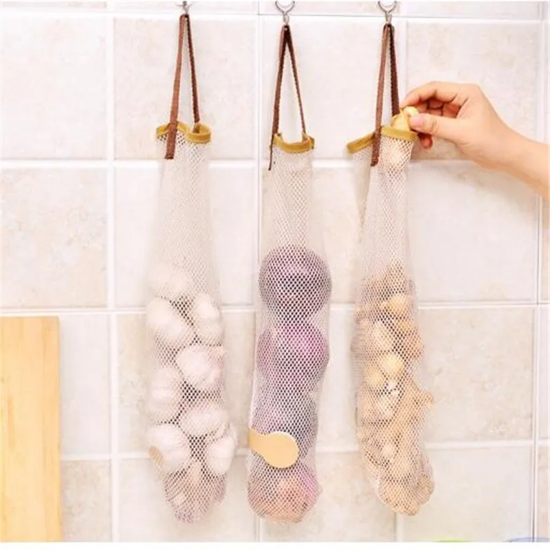 

Kitchen Fruits Vegetables Storage Hanging Bag Reusable Grocery Produce Bags Mesh Ecology Shopping Tote Bag Onion Organization