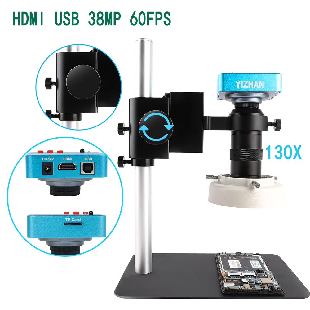 HDMI 130X 38MP VGA 1080P Digital Microscope For Electronic Soldering Microscope Camera USB LED Ring Light Professional Repair