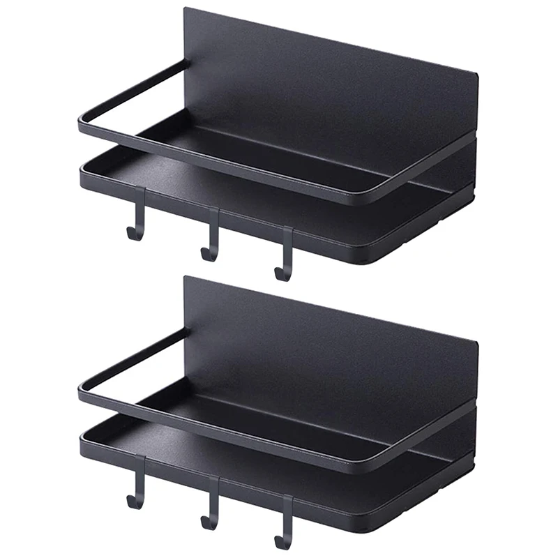 

Магнитная Полка для специй, 2 упаковки, магнитная полка с 6 регулируемыми крючками для полотенец для подвешивания, Черная