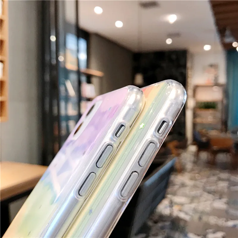 

Glitter Rainbow Cover For iPhone 11 XS MAX X 7 8 plus Soft TPU Shining Case Coque Case for iPhone 6s 6s plus Powder Cases