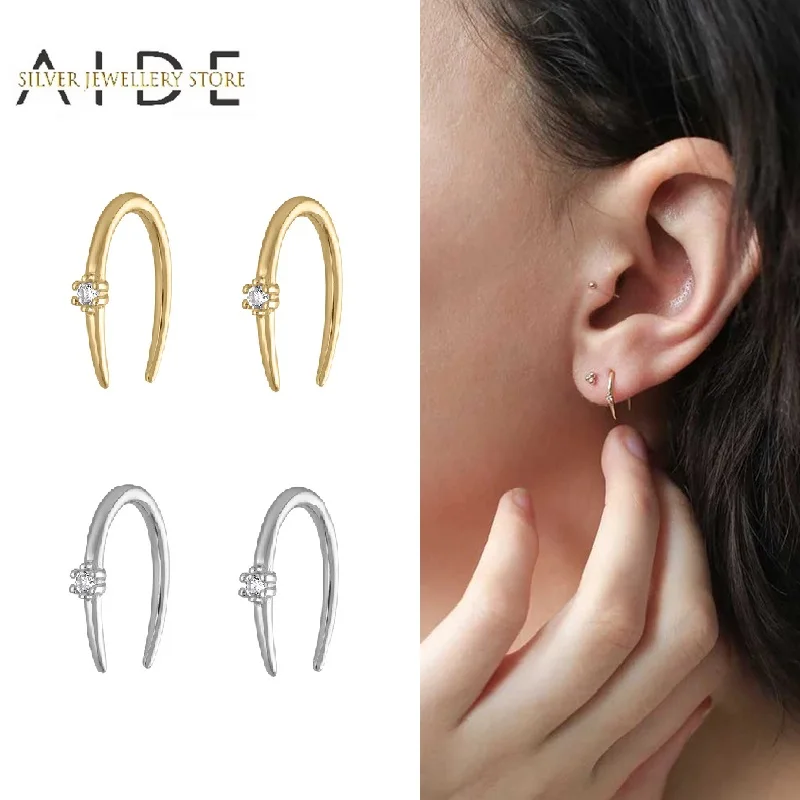 

AIDE Geometric U Shape Zircon Stud Earrings For Women Gift Minimalism 925 Sterling Silver Earrings Fine Jewelry boucle doreille