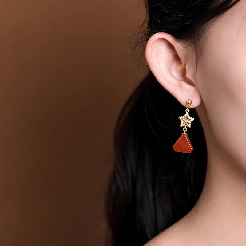 Женские золотые серьги ручной работы из нефрита и агата ювелирные изделия |