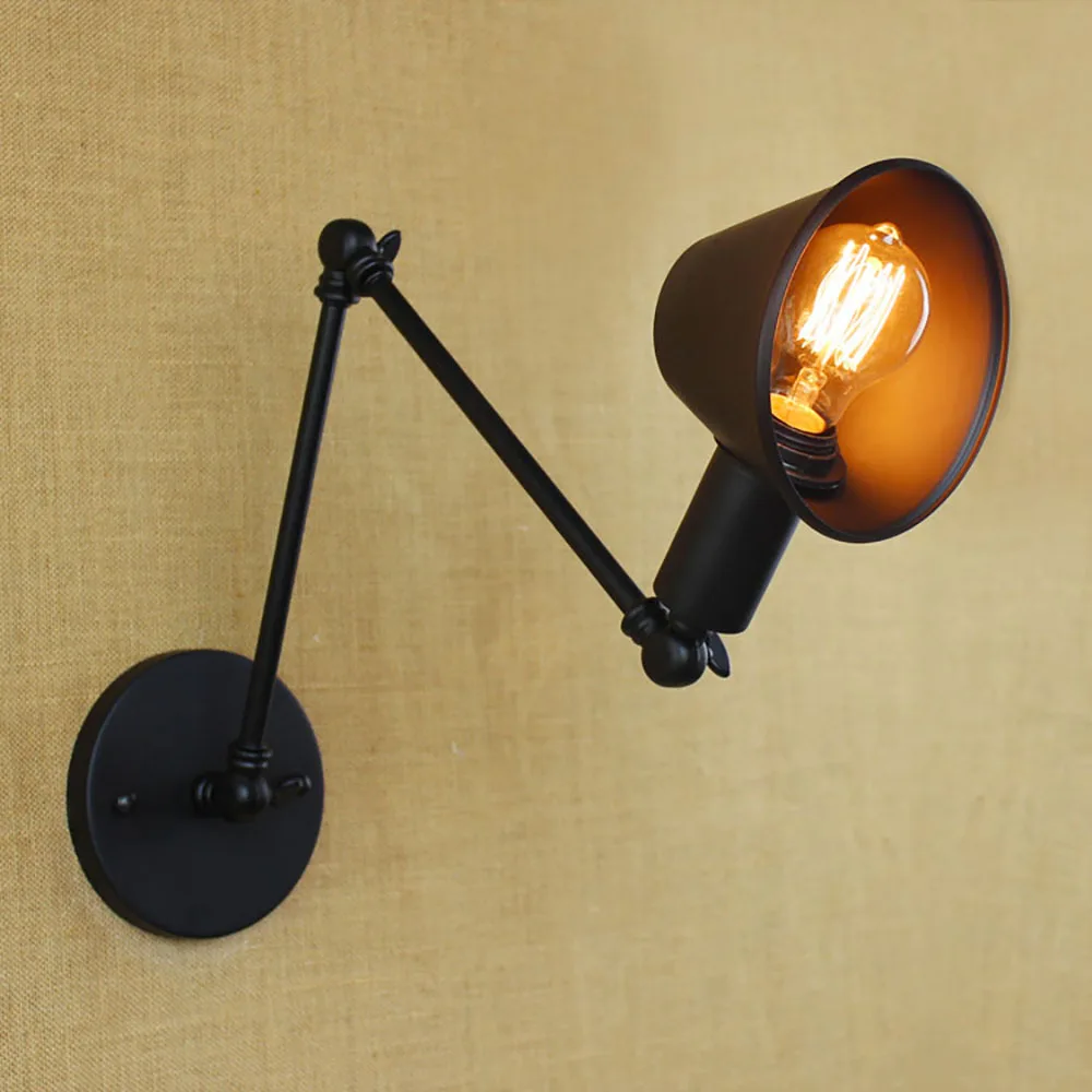 

Loft retro Matte Black iron shade adjustable swing arm reading wall lamps Lights e27 / e26 sconce for workroom bedroom bar cafe