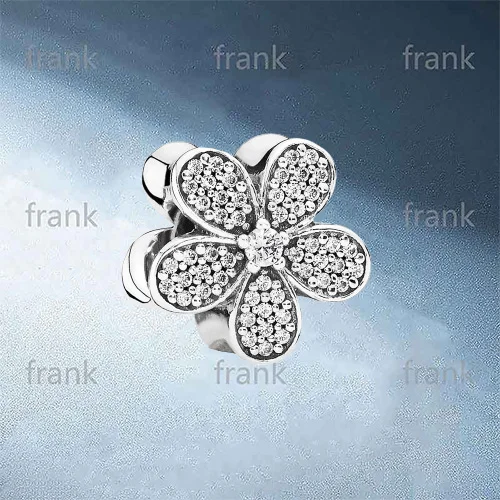 

791480CZ Daisy pave silver charm with cubic zirconia