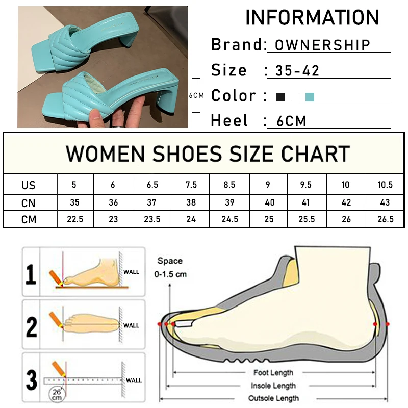 

Fashion Women's Square Toe Slippers Woman Comfortable Sewing Mid Heels Female Pleated Band Shoes Ladies Party Slides Women Mules