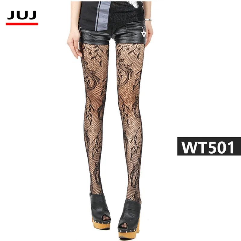 Модные сексуальные женские черные чулки в сеточку жаккардовые гетры с рисунком