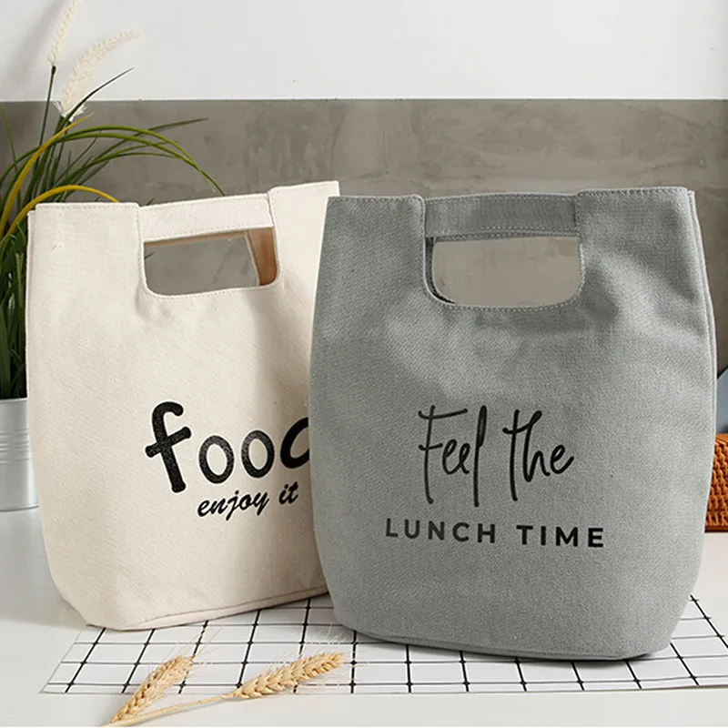 

Women's Simple Japanese Style Canvas Insulated Lunch Bag Portable Thick Aluminum Foil Thermal Lunch Box Bag Portable Food Bags