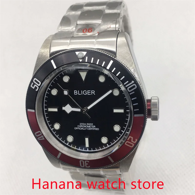 Мужские часы BLIGER 41 мм с сапфировым стеклом и циферблатом красного черного синего