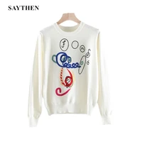 saythen winter embroidered sweet pullover loose all match round neck womens knitted sweater bottoming tops ys22151