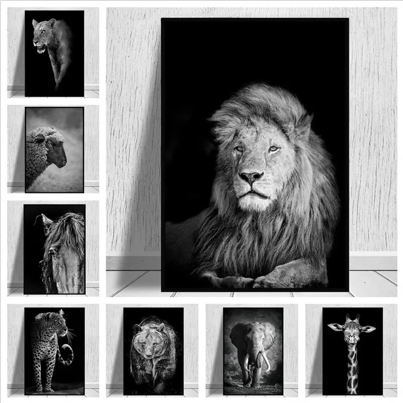 

Black and White Art Picture Home Decor Nordic Canvas Painting Wall Art Modern Vivid Animal Lion Posters and Prints for Bedroom