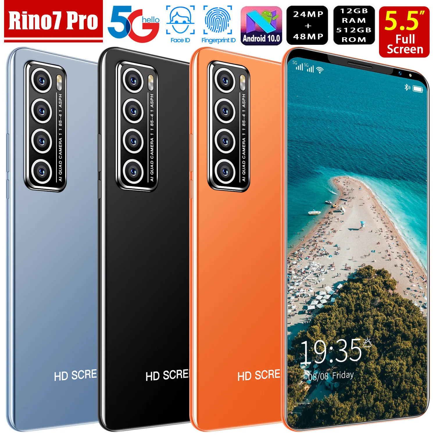 

New Rino7 5.5 Inch HD Screen 512MB RAM 12GB ROM 10 Core 4800mAh Big Battery Android Unlocked Dual SIM Cellphone Smartphone