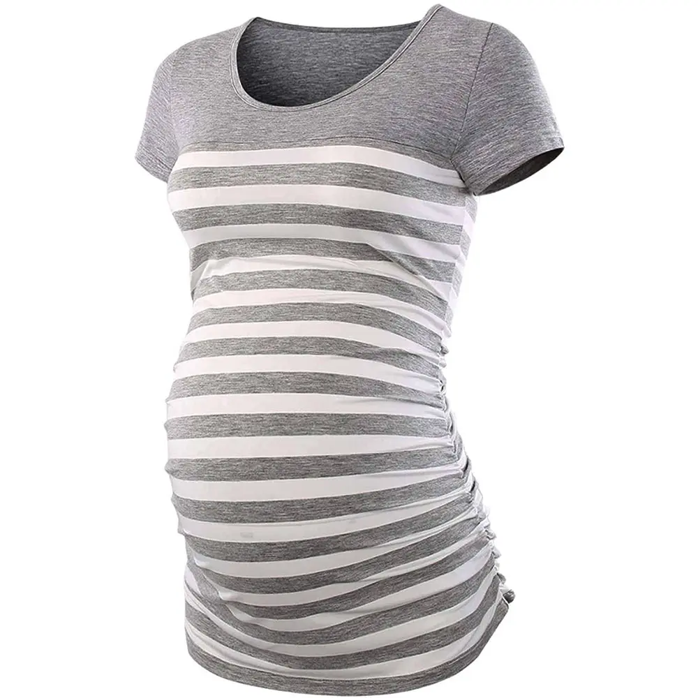 

Women Summer Maternity Blouse Short Sleeve Striped Nursing Tops T-shirt For Breastfeeding Mom Ladies Casual Patchwork Shirt D30
