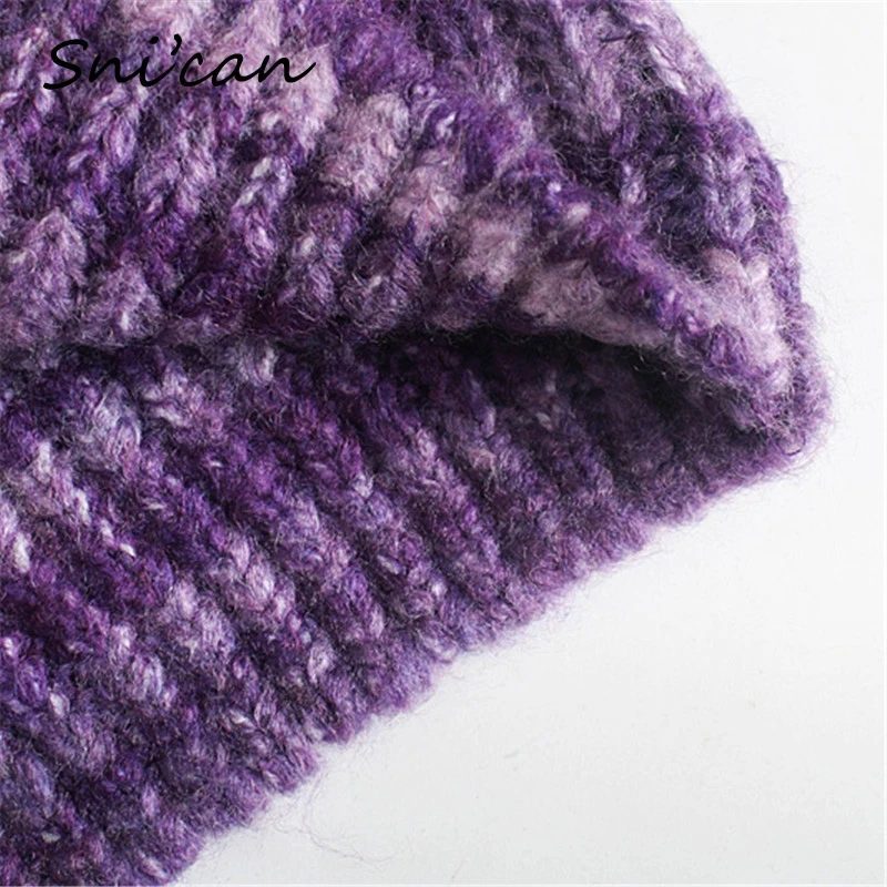 

Snican women's long sleeve crew neck purple Gradient striped sweater laides knitted pullover winter female tops za 2020 Jumper