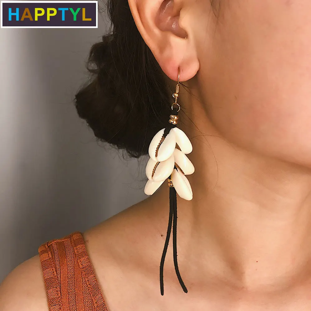 HAPPTYL 1 пара женские серьги с кисточками висячие ковбойские бусы из ракушек
