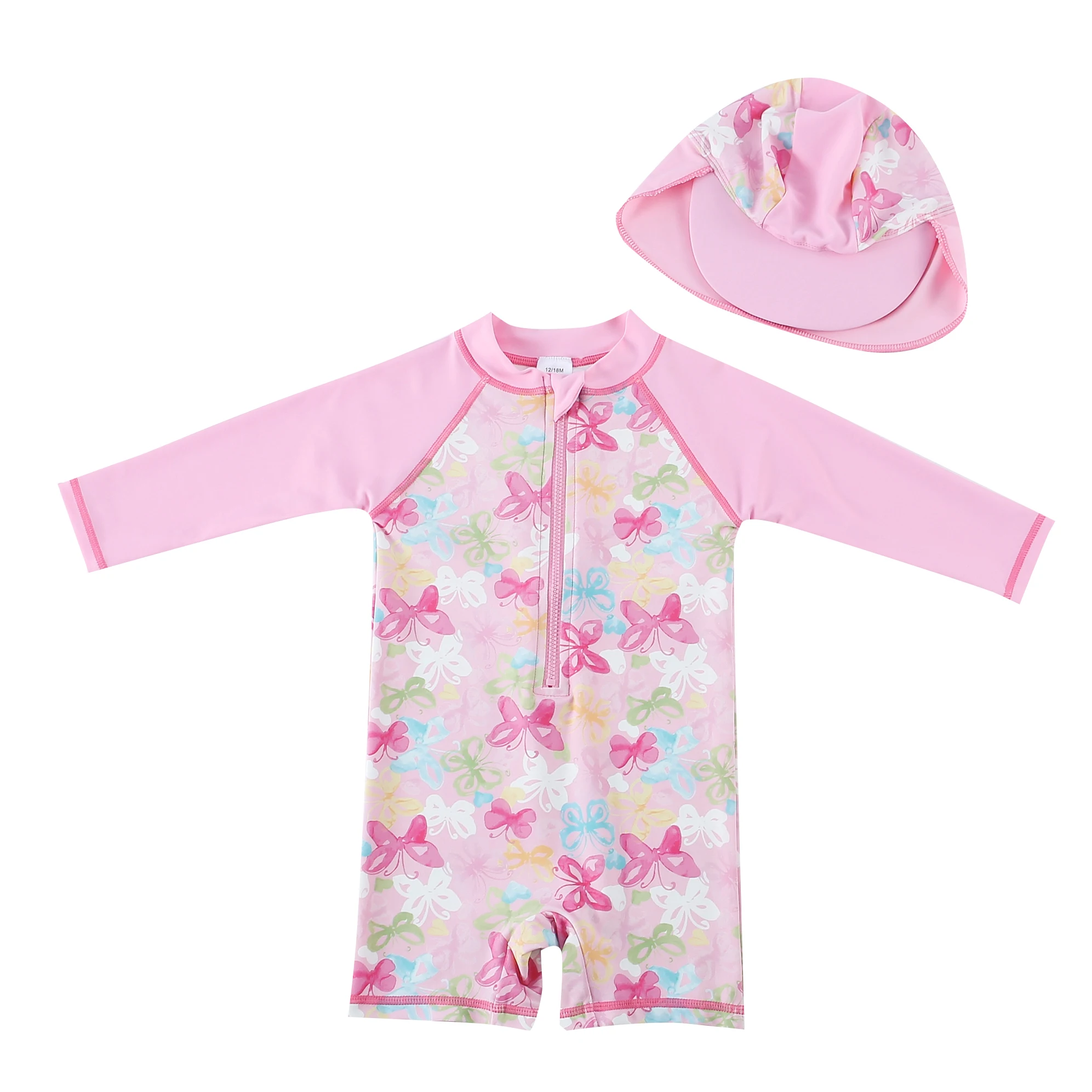 Wishere Kid's Swimsuit With Hat Nylon Baby Girl Swimwear Swimming Suit With Hat For Outdoor Sport