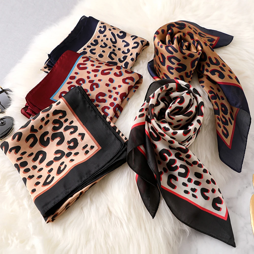 70x70 см Леопардовый женский шелковый шарф квадратной формы с принтом женская
