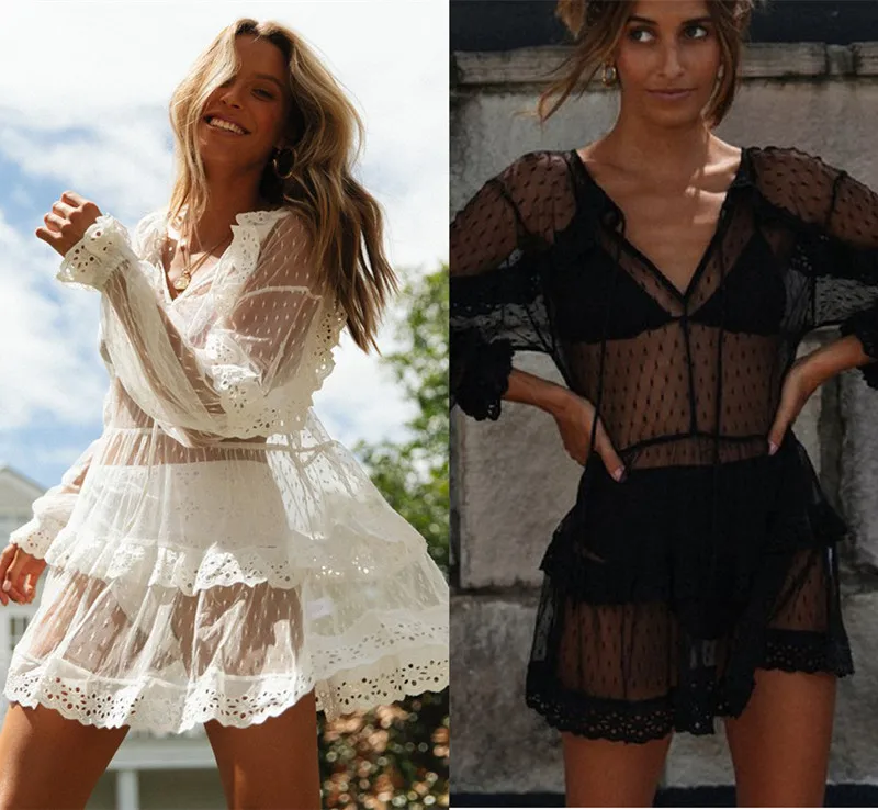 

Сексуальное летнее пляжное платье с v-образным вырезом, женский купальник бикини, накидка, ажурный сетчатый купальник, платье, пляжная верхн...