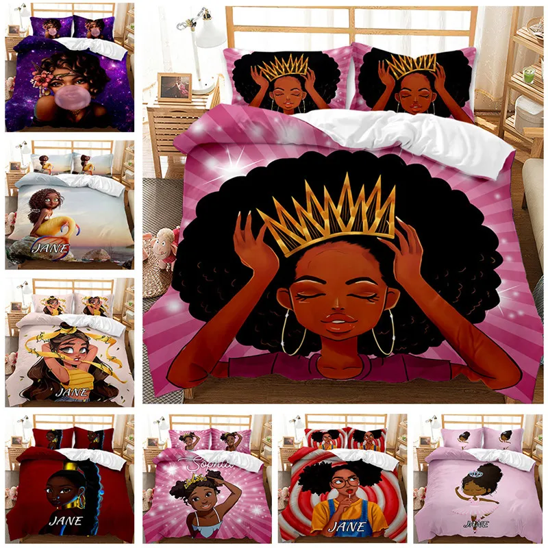 

3D digital printing sanded fashion African girl 2/3pcs duvet cover bedding set