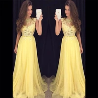 nuoxifang vestido de festa longo yellow chiffon long prom dresses lace appliques cheap evening dress party 2020