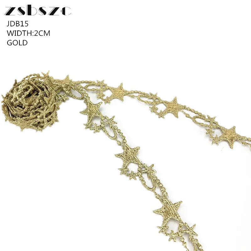 Ширина 2 см 5 ярдов Золотая кружевная лента отделка звезды кулон блестящее платье
