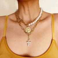 new arrivals accessories pearl choker chain cross copper necklace free shipping fashion